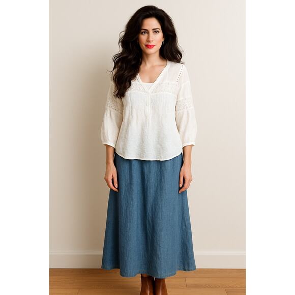 Sundance Victorian White Richelieu Crinkle Blouse Lace Accents Cotton blend Med - Picture 7 of 8